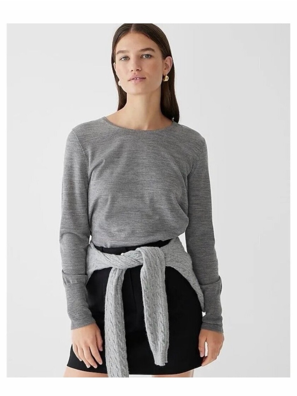 J. Crew Halle Crewneck Sweater Merino Wool Hthr Graphite #BJ593 Women's Medium